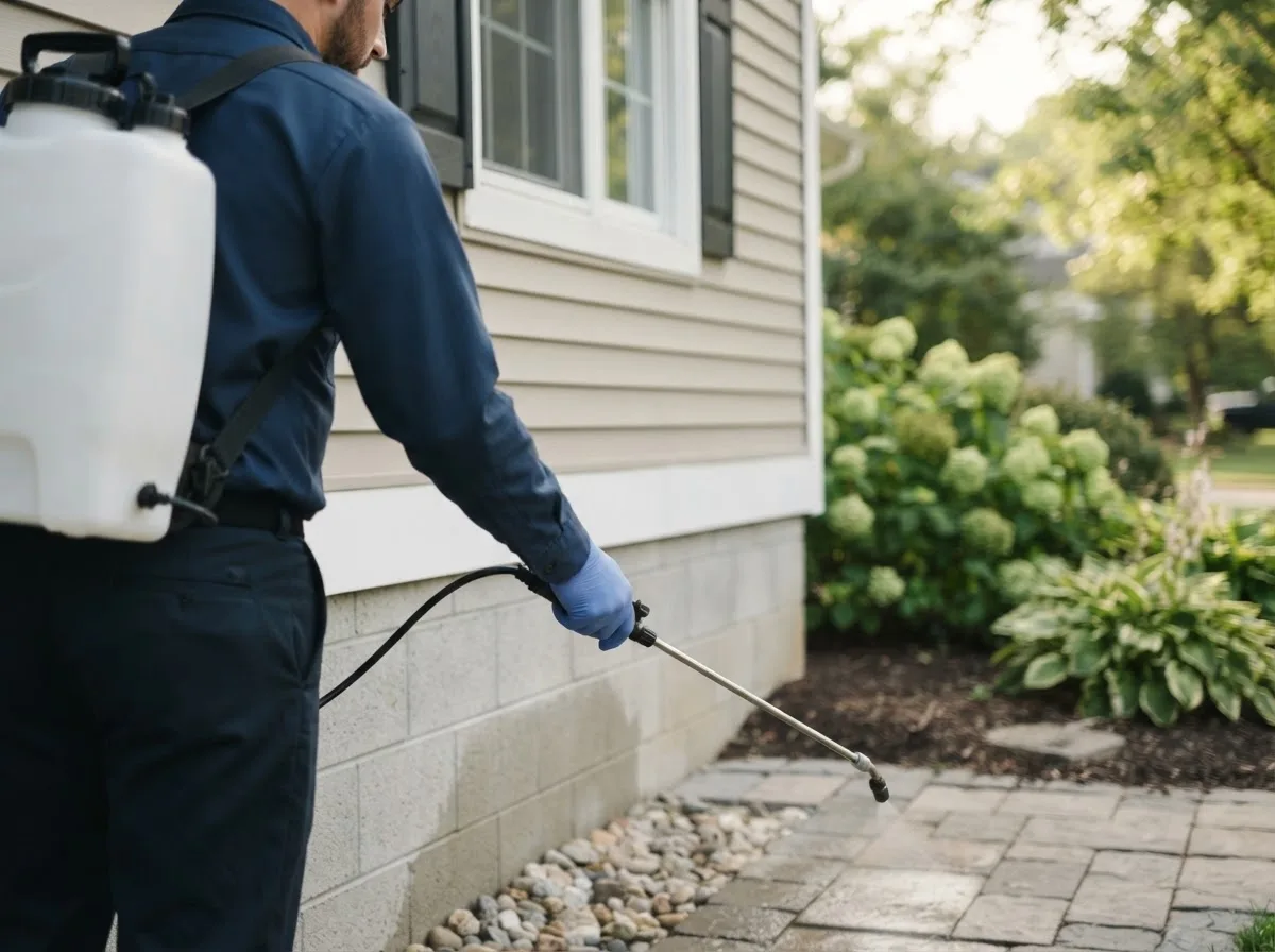 Pest control technician inspecting a home in Villa Maria, PA
